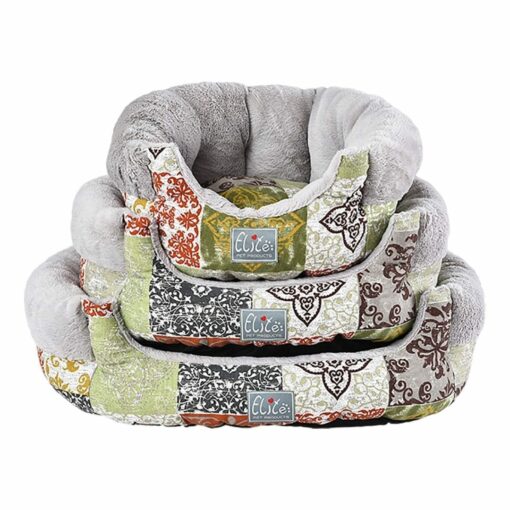 Grey Round Bed With Floral Pattern - pawsandtails.pet