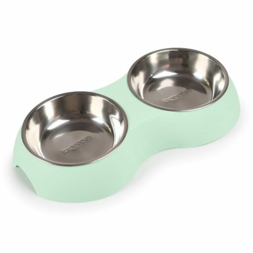 Large Stainless Steel Double Bowl Food & Water Bowls – Light Green - pawsandtails.pet