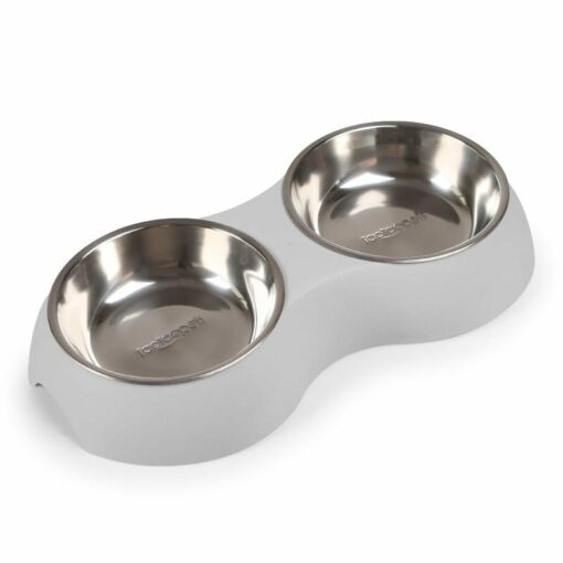 Large Stainless Steel Double Bowl Food & Water Bowls – Grey - pawsandtails.pet