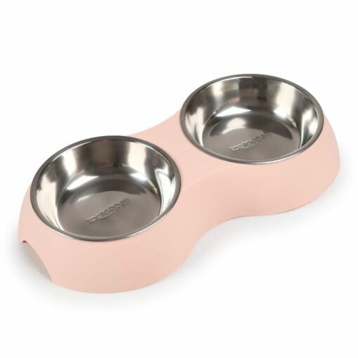 Large Stainless Steel Double Bowl Food & Water Bowls – Salmon - pawsandtails.pet