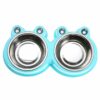 Stainless Steel Frog Bowl Twin Food & Water Bowls – Blue - pawsandtails.pet