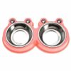 Stainless Steel Frog Bowl Twin Food & Water Bowls – Pink - pawsandtails.pet