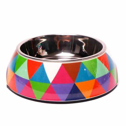 Multi-Coloured Triangle Print Pet Bowls