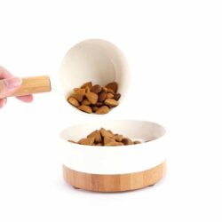Two Toned Wooden Pet Bowl and Scoop Set