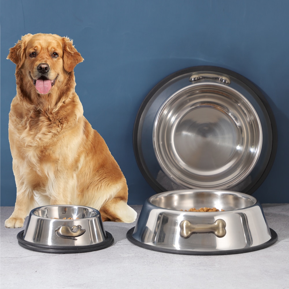 Single Stainless Steel With Bone Print Pet Bowl
