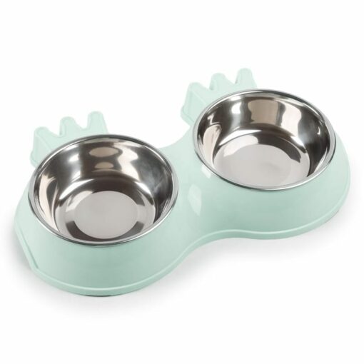 Double Food & Water Stainless Steel Bowls - Crown Design