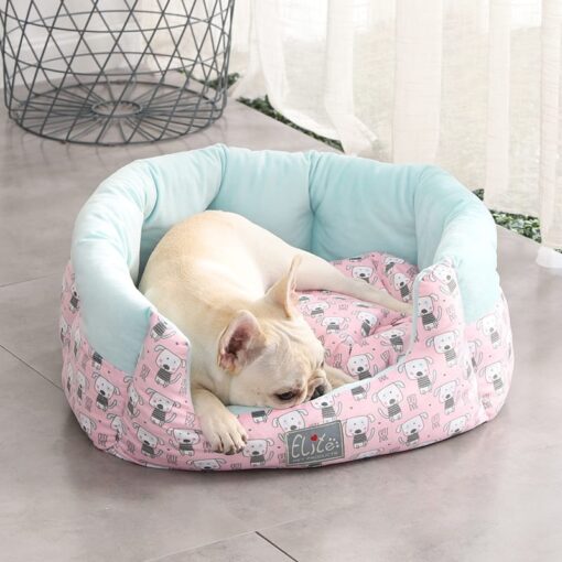 Pink & Blue Round Bed with Dog Pattern