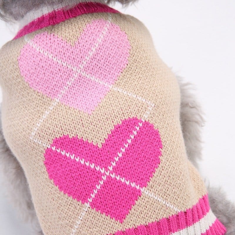 Pink Heart Knitted Dog Sweater