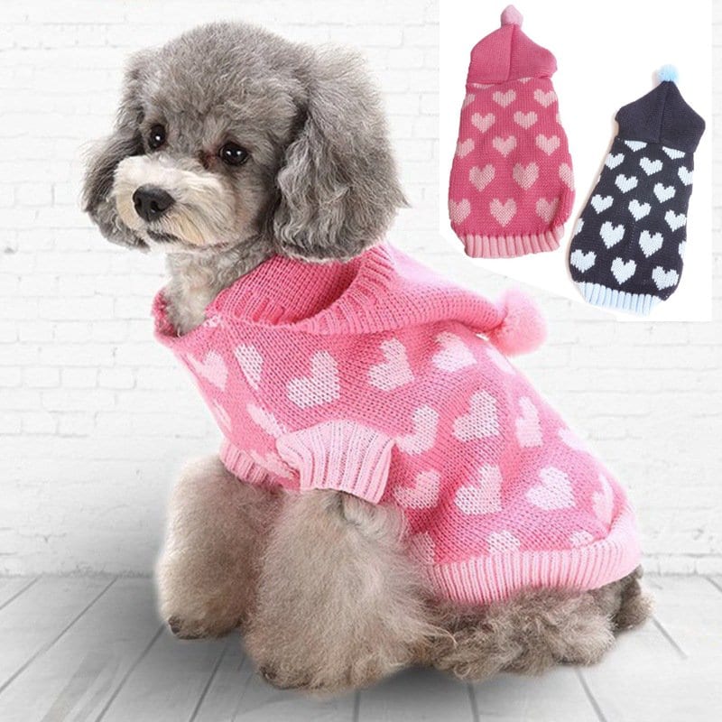 Knitted Dog Sweater with Hearts