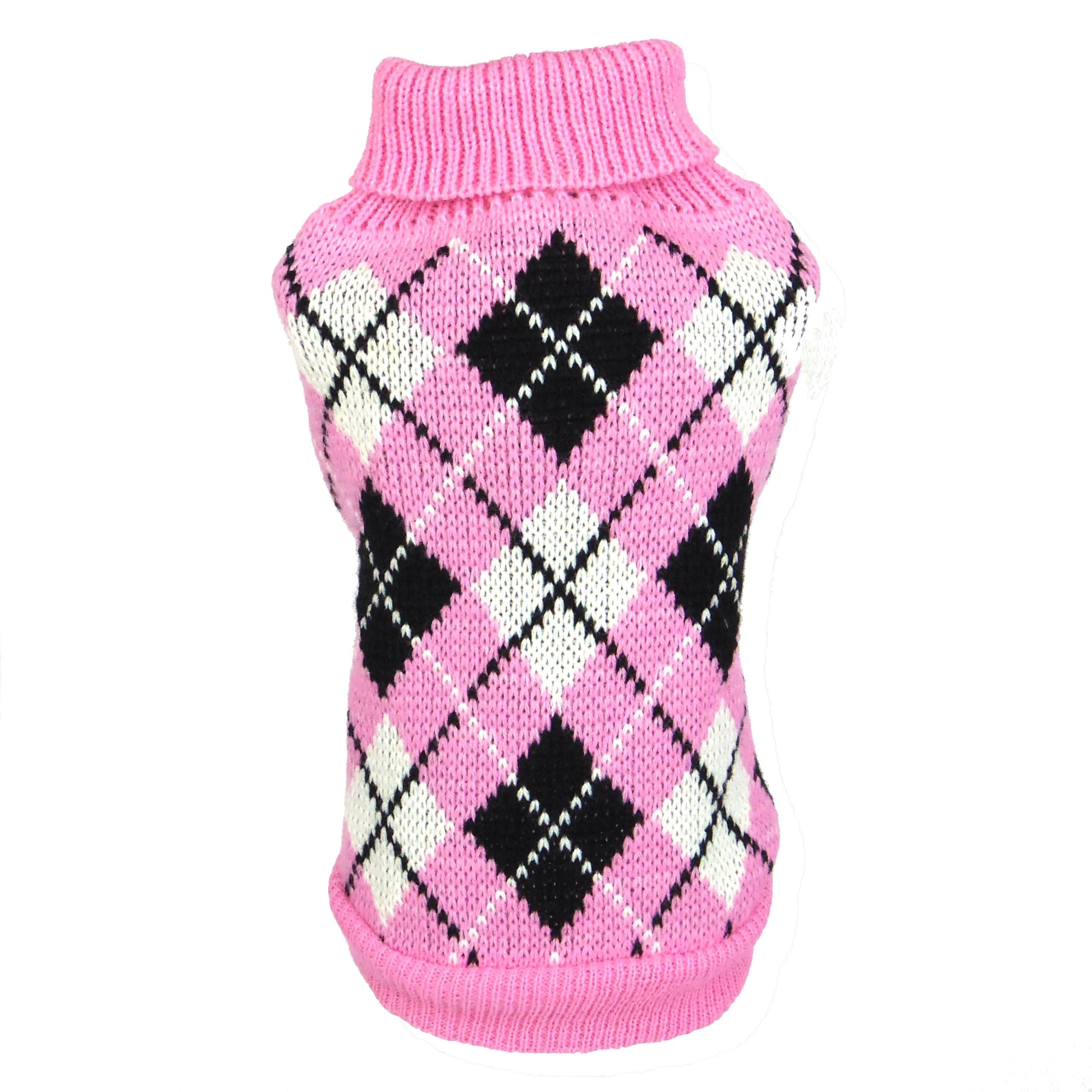 Pink and White Diamond Knit Dog Sweater