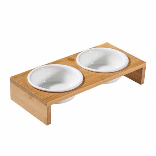 Ceramic Raised Wood Bench Twin Bowl