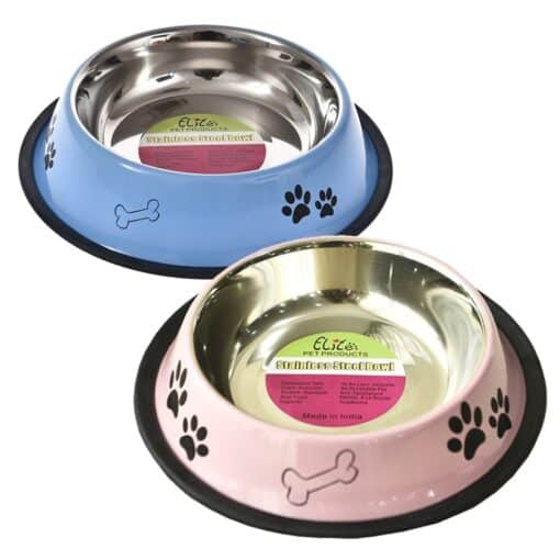 Stainless Steel Non-slip Food & Water Bowls with Paw Print Design