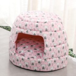 Pink Canopy Bed with Dog Pattern