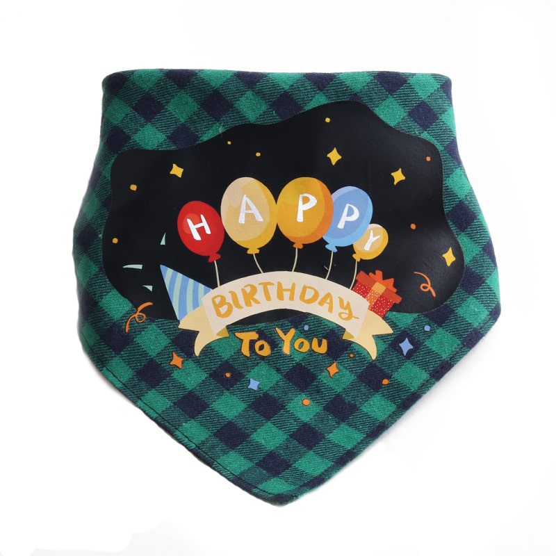 Birthday Bandana - Green Checked Balloon Print