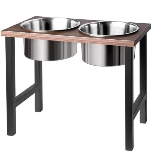 Wooden Feeding Stand With Stainless Steel Bowls