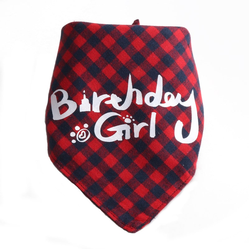 Birthday Bandana - Red Checked "Birthday Girl"