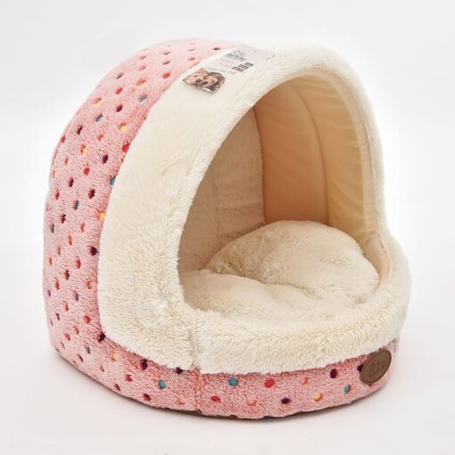 Pink & Cream Covered Bed with Dot Pattern