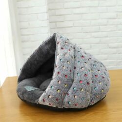 Grey Covered Bed with Dot Pattern