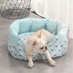 Blue Round Bed with Dog Pattern