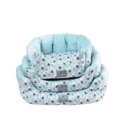 Blue Round Bed with Dog Pattern