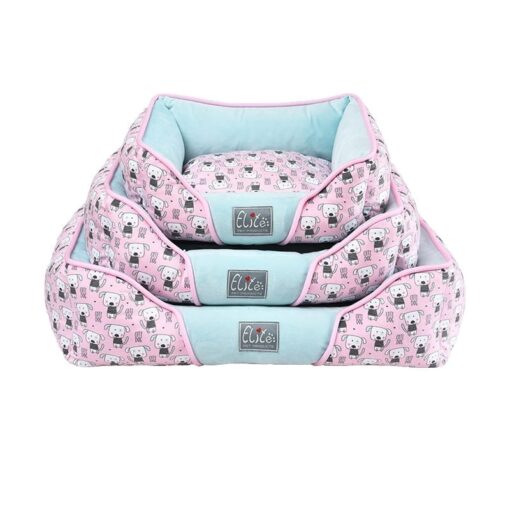 Pink & Blue Square Bed with Dog Pattern