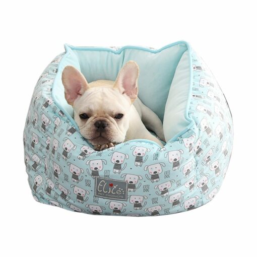 Blue Dog Bed with Dog Pattern