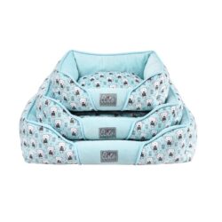 Blue Square Bed with Dog Pattern