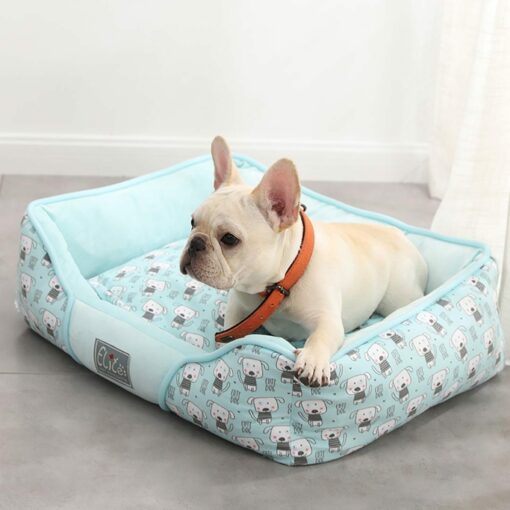 Blue Square Bed with Dog Pattern