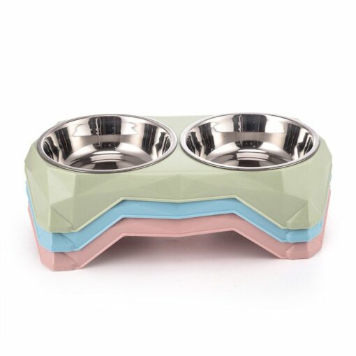 Diamond Raised Double Stainless Steal Pet Bowl