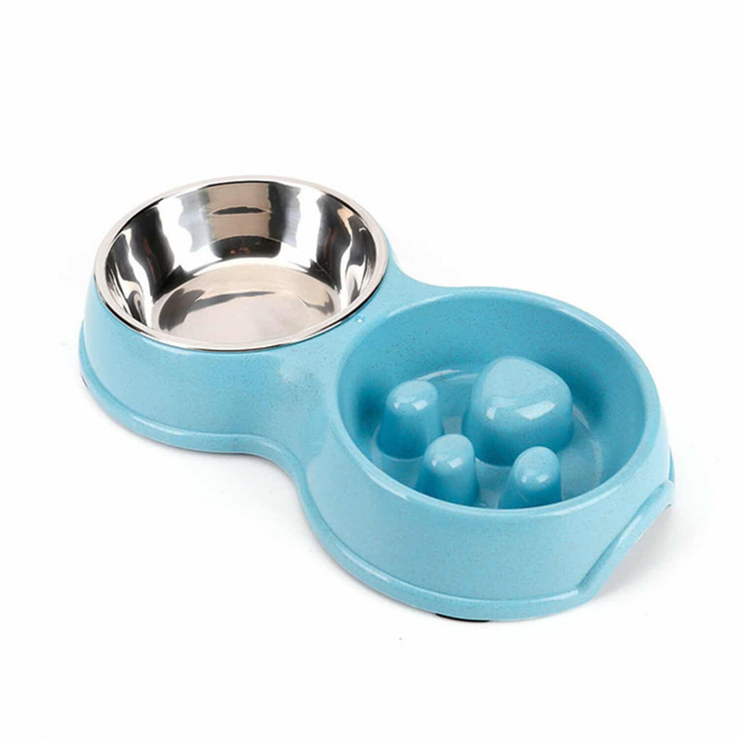 Double Food Bowl, Stainless Steel, Slow Feeder