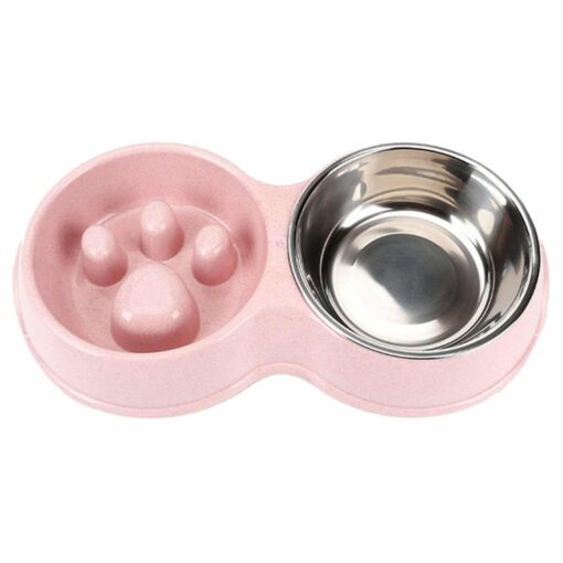 Double Food Bowl, Stainless Steel, Slow Feeder