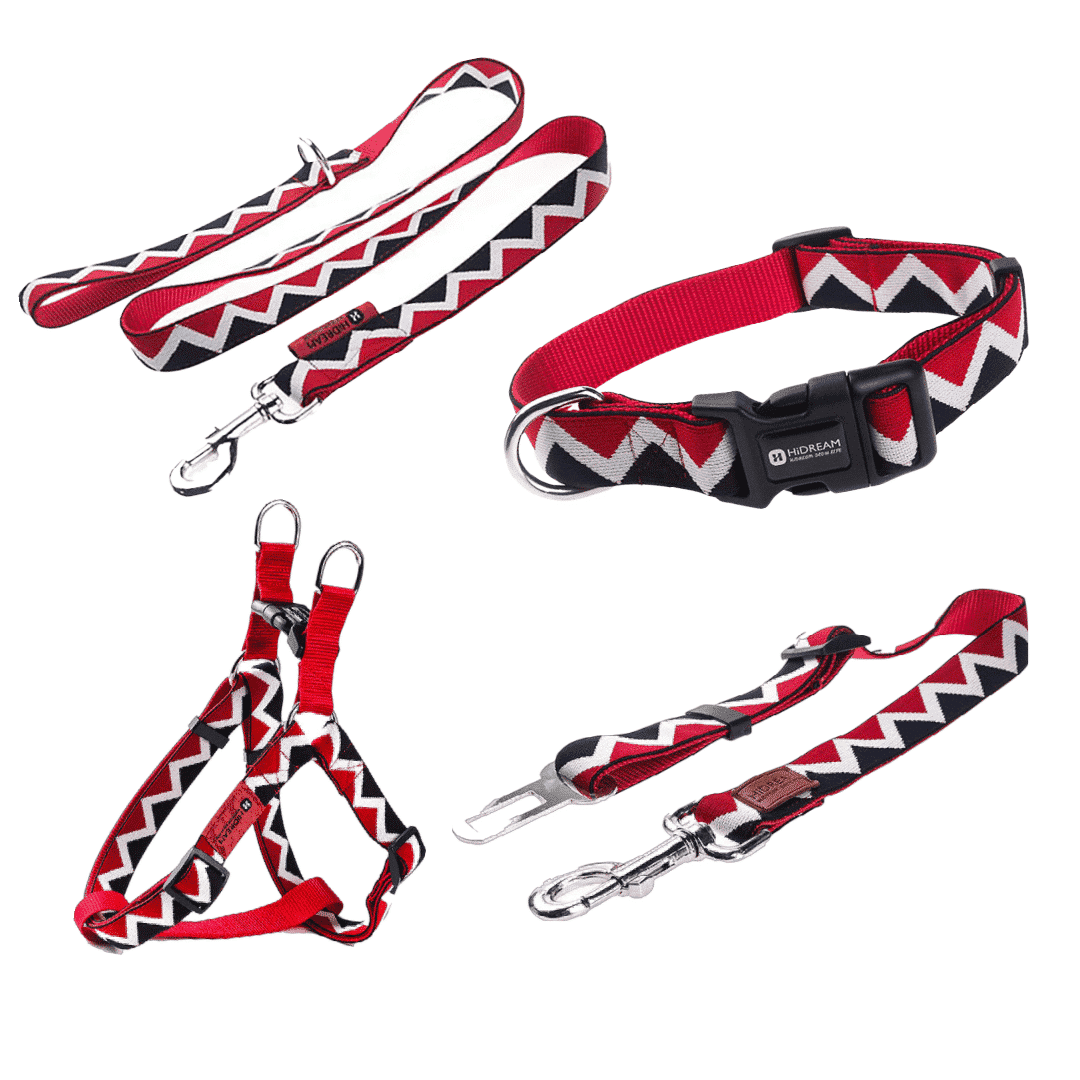 Red ZigZag Harness, Lead, and Collar