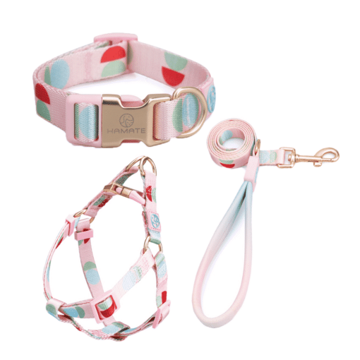 Pink and Blue Polka Dot Harness, Lead, and Collar
