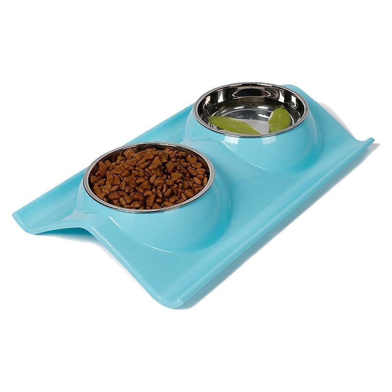 Raised Twin Dog & Cat Feeding Bowl Stand with Drip Trays