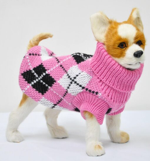 Pink and White Diamond Knit Dog Sweater
