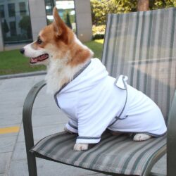 Dog Bathrobe with Hood in White