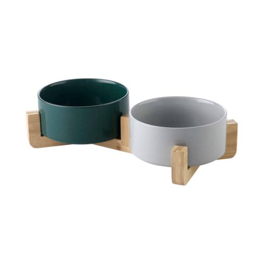 Double Dog Bowl With Wooden Stand