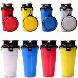 Portable Dual Chamber Bottle with 2 Collapsible Bowls
