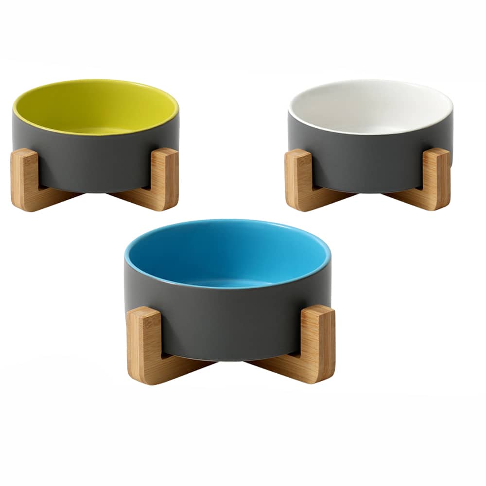 Pet Ceramic Bowl With Wooden Stand - pawsandtails.pet